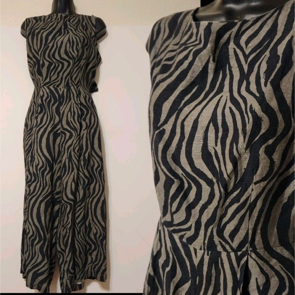 Corey Lynn Calter Linen Blend Zebra print Jumpsuit Wide Leg SZ M